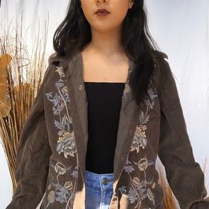 Brown floral button up